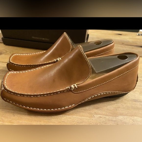 Franco Fortini Max Men's Leather Driving Slip-on Comfort Loafers Camel Brown 10 - Picture 1 of 4